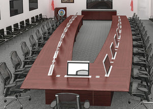 V-Shape Conference Table with Arthur Holm Retractable Monitors