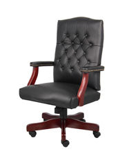 Classic Black Caressoft Chair With Mahogany Finish