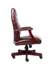 Classic Oxblood Caressoft Chair With Mahogany Finish