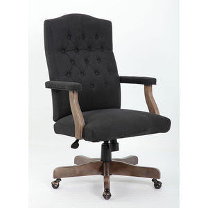 Executive Black Commercial Grade Linen Chair With Driftwood Finish Frame