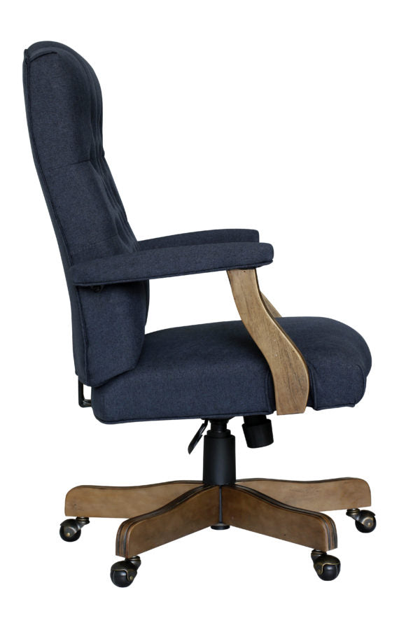 Executive Denim Blue Commercial Grade Linen Chair With Driftwood Finish Frame