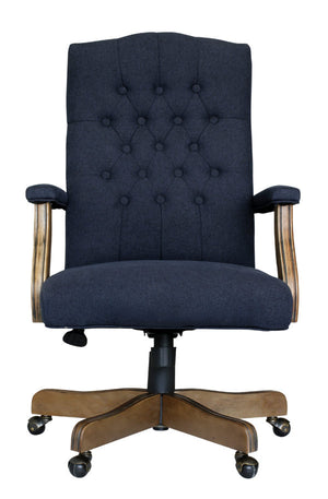 Executive Denim Blue Commercial Grade Linen Chair With Driftwood Finish Frame
