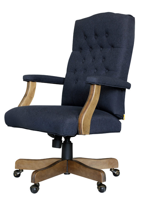 Executive Denim Blue Commercial Grade Linen Chair With Driftwood Finish Frame