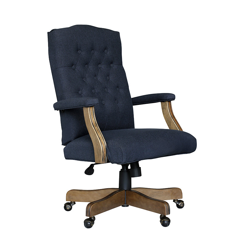 Executive Denim Blue Commercial Grade Linen Chair With Driftwood Finish Frame
