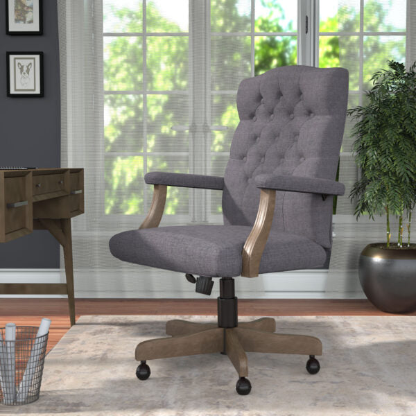 Executive Slate Grey Commercial Grade Linen Chair With Driftwood Finish Frame