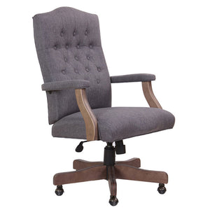 Executive Slate Grey Commercial Grade Linen Chair With Driftwood Finish Frame
