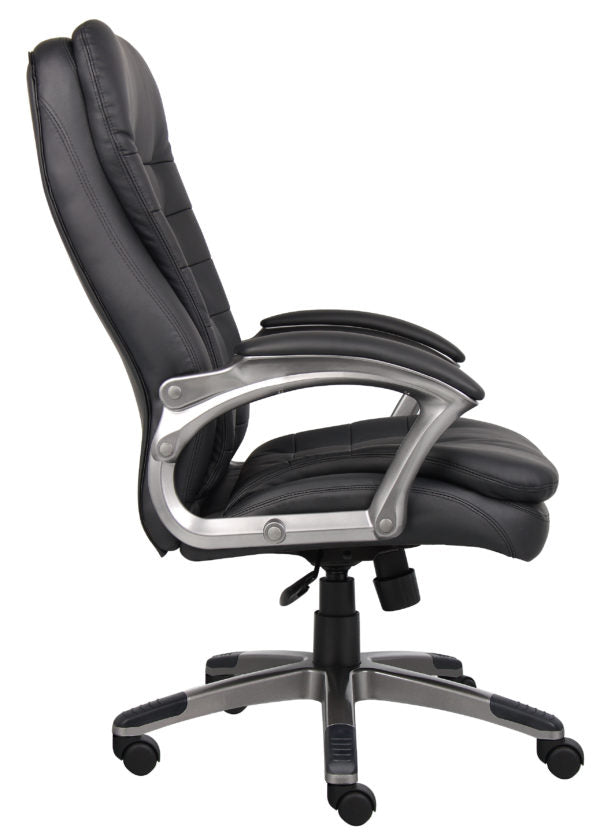 High Back Executive Chair With Pewter Finished Base/Arms
