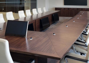 U-Shaped Videoconference Table with Built-In Screens