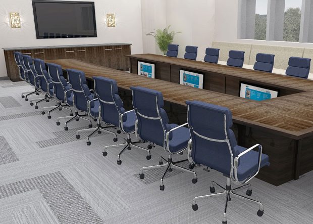 U-Shaped Videoconference Table with Built-In Screens