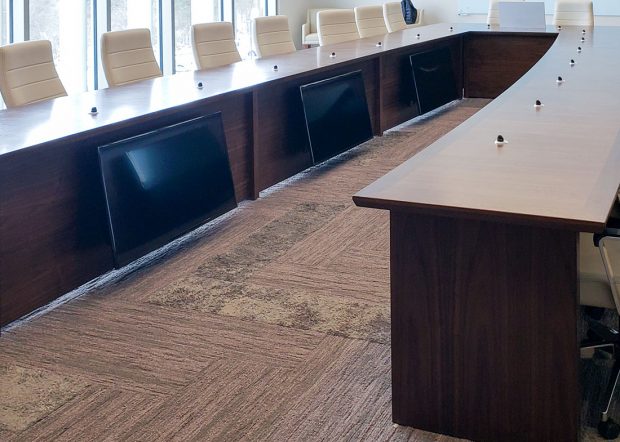 U-Shaped Videoconference Table with Built-In Screens